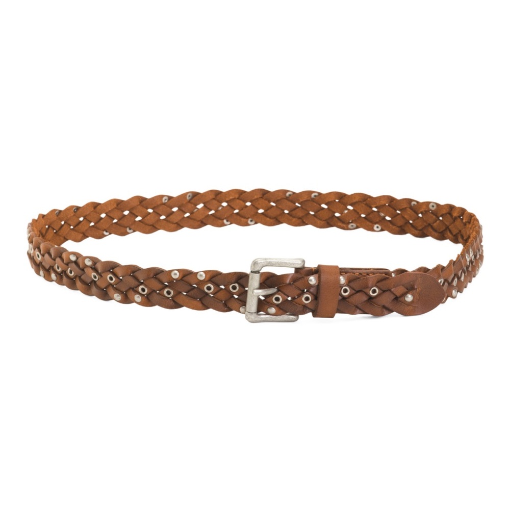 NWT ❤️ Genicci Braided Brown Woven  Leather Studded Belt